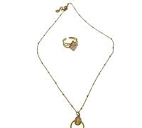 Générique Ensemble de Bijoux, Bague et Collier avec Pierre de Lune, Style Élégant, Pendentif Circulaire - la boutique de Sand - Acier inoxydable coffret cadeaux