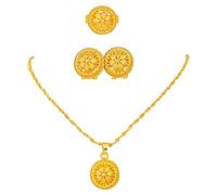 Générique Ensemble de bijoux en or à la mode avec collier, boucles d ' oreilles et bagues, accessoire de bijoux de cou accrocheur pour femmes élégantes, occasions formelles