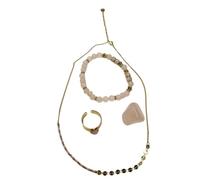Générique Ensemble de Bijoux quartz rose, Collier avec Perles et acier inoxydable, Bracelet élastique et Bague Ajustable, pierre minérale - coffret cadeau La boutique de Sand