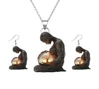 Générique Ensemble De Bijoux Terre Mère, Set De Bijoux Acrylique 2D Plat Gaia Terre Mère, Set De Colliers Et Boucles D'oreilles Déesse Terre Mère Pour Femmes Accessoires De Fête