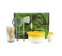 Générique Ensemble de bols à Matcha 5 pièces, support fouet (Chasen), tamis, cuillère thé(5pcs Yellow)