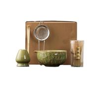 Générique Ensemble de bols à matcha glacé Tenmoku, avec Chasen 100 dents et support(Green 5PCS)
