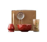 Générique Ensemble de bols à matcha glacé Tenmoku, avec Chasen 100 dents et support(Red 5PCS)