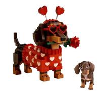 Générique Ensemble de Briques Exclusif Teckel Saint-Valentin 2026, Kit de Construction 3D Teckel à Assembler soi-même, Figurine de Chiot avec Motif cœur, Cadeau modèle de Chien en Briques (1Pcs)