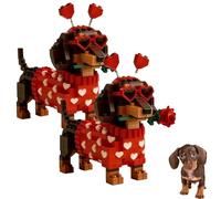 Générique Ensemble de Briques Exclusif Teckel Saint-Valentin 2026, Kit de Construction 3D Teckel à Assembler soi-même, Figurine de Chiot avec Motif cœur, Cadeau modèle de Chien en Briques (2Pcs)