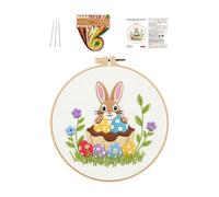 Générique Ensemble de broderie pour débutants avec fil à broder - Ensemble de broderie au point de lapins de Pâques complet | Kit de DIY pour adultes femmes artisanat créatif | Idéal pour la mais