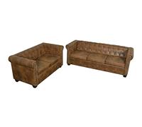 Générique Ensemble de canapé Chesterfield à 2 et 3 Places Marron, Meubles, Canapés, Brun, (Poids 83.1KG)