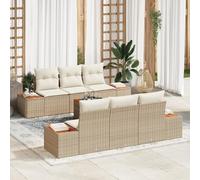 Générique Ensemble de canapé de Jardin 7 pièces avec Coussins Beige en Rattan Poly Acacia,Canapés de Jardin,68.2KG-3348032