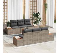 Générique Ensemble de canapé de Jardin 7 pièces avec Coussins Gris Poly Rattan Acacia,Canapés de Jardin,66.2KG-3348030