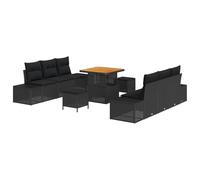 Générique Ensemble de canapé de Jardin 9 pièces avec Coussins en Rattan Poly Noir Acacia,Canapés de Jardin,76KG-3362734