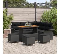 Générique Ensemble de canapé de Jardin 9 pièces avec Coussins Noir Poly rotin Acacia,Canapés de Jardin,66.4KG-3362139
