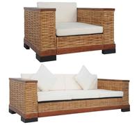 Générique Ensemble de canapés 2 pcs avec Coussins Marron Rotin Naturel,Meubles, Canapés,278621