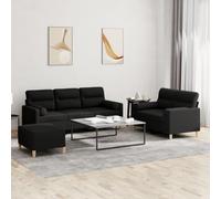 Générique Ensemble de canapés 3 pièces Noir Tissu avec Coussins, canapé 3 Places et Pouf, Structure contreplaqué et métal, Assise rembourrée Confortable, oreillers cylindriques décoratifs,