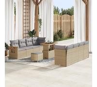 Générique Ensemble de Canapés de Jardin 11 Pièces avec Coussins Beige Poly Rattan Acacia,Canapés de Jardin,93.2KG-3365102