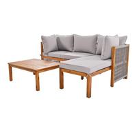 Générique Ensemble de chaises Longues de Jardin (3 pièces), Structure en Acacia, accoudoirs en Corde Grise, Ensemble de Meubles de Jardin en L avec Pieds réglables, 2 Deux Places et 1 Table