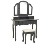 Générique Ensemble de Coiffeuse avec Tabouret Gris 100x40x146cm Paulownia,Armoires & Meubles de Rangement,Meubles-lavabos,Coiffeuses-289325