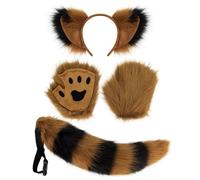 Générique Ensemble De Cosplay En Fourrure Pour Adultes, Bandeau Oreilles De Loup En Fausse Fourrure, Gants De Queue Et De Patte Souples Pour Fête Déguisée D'halloween