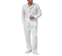 Générique Ensemble de Costume Homme en Lin Décontracté Coupe Ajustée Chemise Manches Longues Pantalon pour Usage Quotidien Fête Sortie Confort Respirant