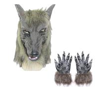 Générique Ensemble De Costumes De Loup-garou - Masque De Tête De Loup D'horreur Et Gants De Griffes Pour Hommes Femmes Halloween Cosplay Fête De Noël Habiller Cadeau De Costume