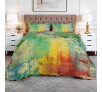 Générique Ensemble de Couette Douce sans Housse avec Motif Abstrait Rétro Élégant Vibrant, Légère Réversible Respirante Chaude Toutes Saisons avec 2 Taies d'oreiller, 220 x 240 cmJaune-Vert