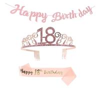 Générique Ensemble de Couronne D'écharpe D'anniversaire 3 Pièces Bannière Suspendue en Alliage et Tissu Décoré de Strass pour Fête D'anniversaire Élégante