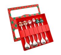 Générique Ensemble de Couverts En Acier Inoxydable Comprenant Cuillères à Dessert et Fourchettes, Cuillères à Café et Fourchettes, Coffret Cadeau Multifonctionn, Rouge 6b