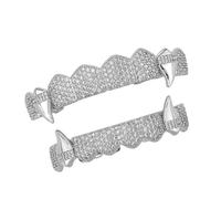 Générique Ensemble de dents de vampire pour fêtes à thème, accessoires de jeu de rôle, en cuivre robustes, couleur or argent, bijoux de dents, en argent doré