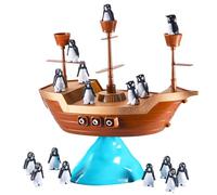 Générique Ensemble De D'équilibre Boat Penguin - Jouet De Table En ABS | D'empilage D'équilibrage De Bateau Pirate Iceberg Avec Base De 16 Poteaux De Pingouins | Défi Interactif Éducatif Familia