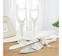 Générique Ensemble De Flûtes à Champagne De Mariage, Vaisselle Décorée De Strass en Dentelle, Couteau à Gâteau Dentelé en Acier Inoxydable, Cadeau De Mariage pour Les Jeunes Mariés (B)