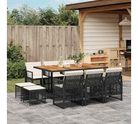 Générique Ensemble De Jardin 11 Pieces avec Coussins Noir Rotin | Table En Bois D'Acacia, Dossier Rabattable, Housse Amovible Lavable, Pour Patio