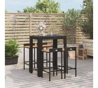 Générique Ensemble de Jardin 5 pcs Noir Poly rotin/Bois Massif Acacia,Meubles,Mobilier de Jardin,Salons de Jardin,Noir,32.2KG,3187708