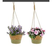 Générique Ensemble de jardinières murales en rotin - 2 paniers de bohèmes, Pot de Fleurs décoratif tissé pour Jardin intérieur extérieur, Patio, Balcon et décoration de Bureau