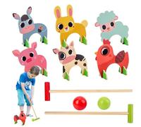 Générique Ensemble de Jeu de Croquet avec Animaux de la Jungle - Jouets de Sport en Bois - Jeu Familial Classique en Plein air - Construction en Bois Durable éducatif - Activité Amusante dans Le Jard