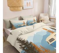 Générique Ensemble de Literie 140 x 200 cm Housse de Couette Affiches Cartoon, Parure de Lit imprimé Forêt Camping-Car Montagnes Réversible Housse de Couette 2 Personne pour Enfants Garçon Fille