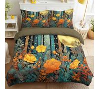 Générique Ensemble de Literie 3 pièces avec Drap taie d'oreiller pour Enfants, Marron Housse de Couette Fantaisie Herbe Rayures 200 x 200 cm, Floral Forêt literie en Microfibre avec Glissière