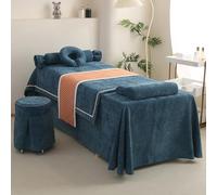 Générique Ensemble de literie pour Table de Massage Spa 4 pièces, Jupe de Table de Massage pour Salon de Massage, avec taie d'oreiller et Housse de Tabouret,Blue2,60x180cm(24x71inch)