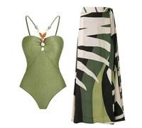 Générique Ensemble de Maillots de Bain 2 pièces français Vintage Glitter avec Fleurs imprimé Blouson Wrap Jupe vêtements de Plage été