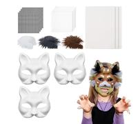Générique Ensemble De Masque Halloween - Halloween Masque De Chaton Vierge À Peindre Avec Maillage | Costumes Fait Main Pour Adultes Amoureux Des Animaux Conventions BD Déguisement Et Fête Masquée
