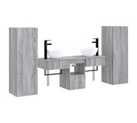 Générique Ensemble de Meubles de Salle de Bain Mural 5 pièces Sonoma Gris | Bois d'ingénierie,fixation murale,lavabo et robinet,4 forets inclus,2 cabinets à portes,1 cabinet à tiroirs