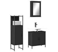 Générique Ensemble de Meubles Salle de Bain 3 pcs Noir Bois d'ingénierie Meubles Ensembles de Meubles Ensembles de mobilier pour salles de Bains (Poids 44.09KG)