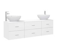 Générique Ensemble de Mobilier de Salle de Bain 3 pc Blanc | Bois d'ingénierie, finition contemporaine, 2 vanity muraux, cabinet avec tiroir, lavabo, robinet, 2 forets, usage intérieur