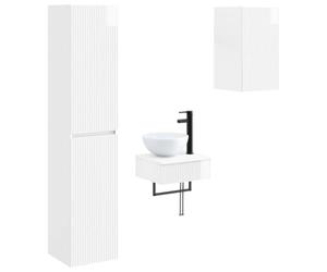Générique Ensemble de Mobilier de Salle de Bain 3 pc Blanc Brillant Mural | Bois d'ingénierie,porte réversible,étagères,deux mèches,lavabo et robinet personnalisables