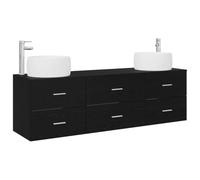 Générique Ensemble de mobilier de Salle de Bain 3 pc Noir | Meuble-lavabo mural,bois d'ingénierie,lavabo et robinet inclus,tiroirs de rangement,forets inclus,design minimaliste