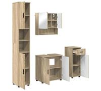 Générique Ensemble de Mobilier de Salle de Bain 4 pc Chêne Sonoma | Bois d'ingénierie,composants métalliques,poignées en métal,cabinet haut et bas,meuble sous-vasque mural,brun et noir