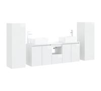 Générique Ensemble de Mobilier de Salle de Bain 5 pc Blanc Brillant | Bois d'ingénierie, style moderne, meuble mural, portes réversibles, rangement intégré, forêts inclus