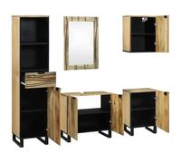 Générique Ensemble de mobilier de Salle de Bain 5 pc Marron | Bois d'ingénierie, finition lisse, portes affleurantes, poignées en barres, montage mural, usage intérieur, style minimaliste