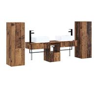 Générique Ensemble de Mobilier de Salle de Bain 5 Pieces en Bois Ancien | 2 vanity units, 2 armoires murales, 1 armoire avec tiroir, lavabo et robinet, forets inclus, portes réversibles