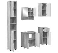 Générique Ensemble De Mobilier De Salle De Bain 5 Pièces Gris Sonoma | Meuble lavabo,meuble miroir,rangement mural,bois d'ingénierie,portes à charnières,poignées en barre