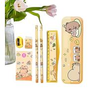 Générique Ensemble De Papeterie 7 Pièces avec Crayons - Fournitures Scolaires De Dessin Animé | Petit Coffret Cadeau Outils D'écriture Mignons pour Étudiants | Ensemble De Papeterie - Bureau De