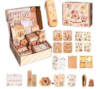Générique Ensemble de Papeterie Kawaii Capybara - Trousse à Crayons Grande Capacité Mignonne, Capybara-Stationery-Set,Coffret Cadeau Enfants (A)